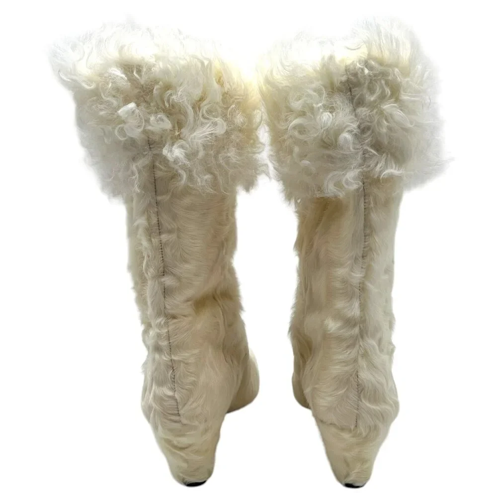 Chanel Ivory Mongolian Lamb Fur Heeled Boots
